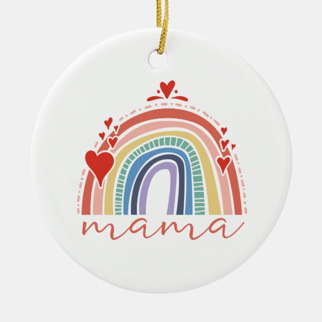 Boho Rainbow Liebe Hearts Mama Keramik Ornament (Vorne)