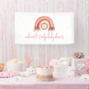 Boho Rainbow Lion Pink Willkommen im Baby Shower Banner