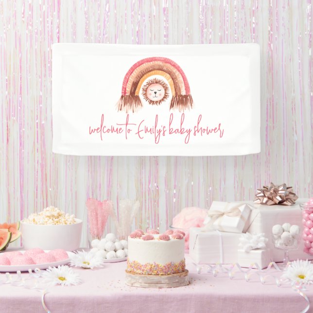 Boho Rainbow Lion Pink Willkommen im Baby Shower Banner (Party)