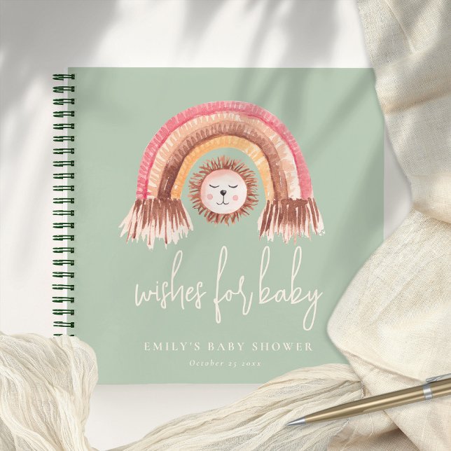 Boho Rainbow Lion Sage Baby Shooting Guest Book Notizbuch (Von Creator hochgeladen)