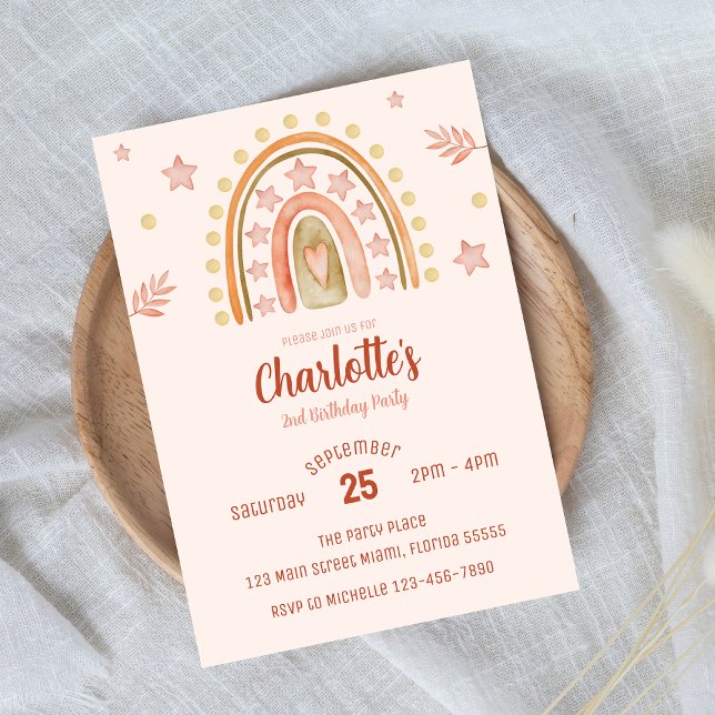 Boho Rainbow Little Girl Birthday Party Einladung (Von Creator hochgeladen)