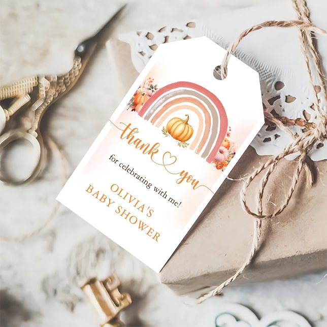 Boho Rainbow Little Pumpkin Fall Baby Shower Geschenkanhänger (Von Creator hochgeladen)