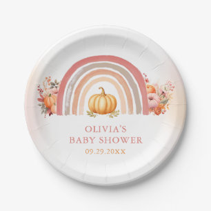 Boho Rainbow Little Pumpkin Fall Baby Shower Pappteller