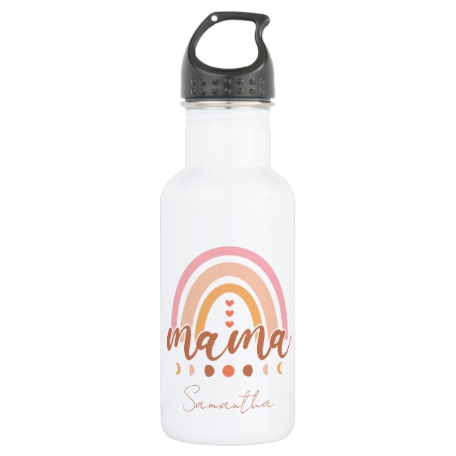 Boho Rainbow Mama mit Mondphasen Edelstahlflasche (Vorderseite)