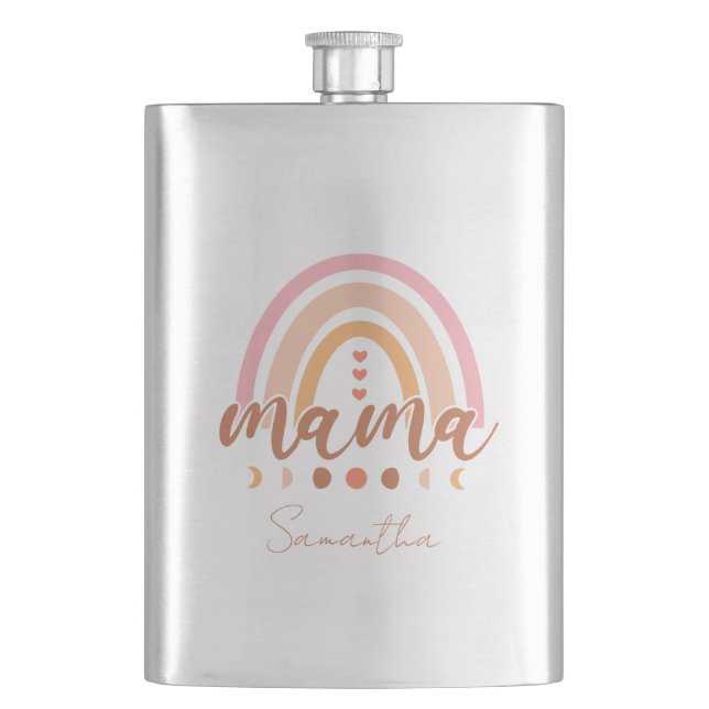 Boho Rainbow Mama mit Mondphasen Flachmann (Vorderseite)