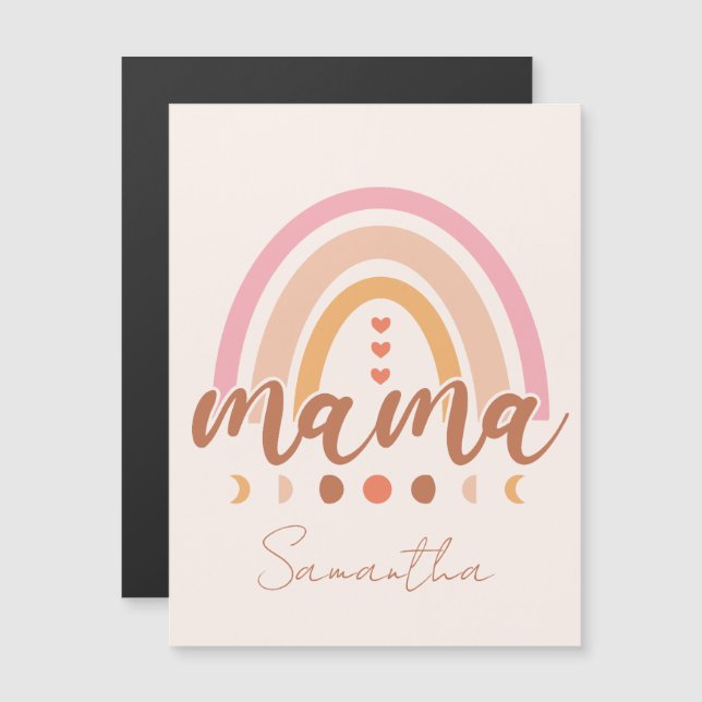 Boho Rainbow Mama mit Mondphasen Magnetkarte (Vorne/Hinten)