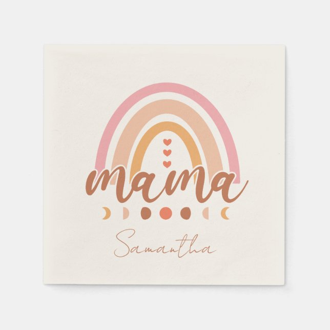 Boho Rainbow Mama mit Mondphasen Serviette (Vorderseite)