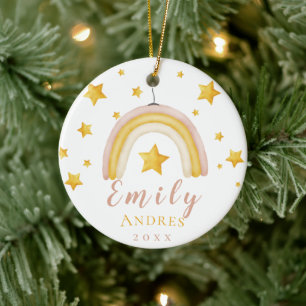 Boho Rainbow mit Gold Stars Baby First Christmas Keramik Ornament