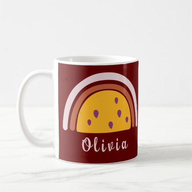 Boho Rainbow mit Personalisiertem Namen Gelb Kaffeetasse (Links)