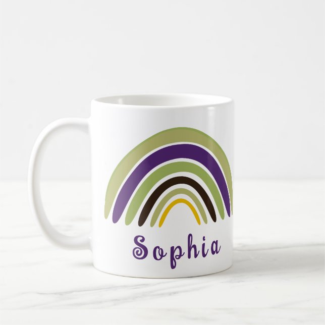 Boho Rainbow mit Personalisiertem Namen in grün Kaffeetasse (Links)