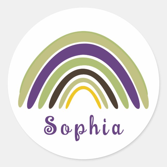 Boho Rainbow mit Personalisiertem Namen in grün Runder Aufkleber (Vorderseite)
