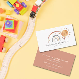 Boho Rainbow mit Sun Watercolor Babysitter Visitenkarte