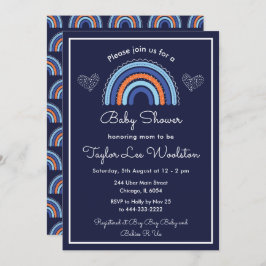 Boho Rainbow Navy Blue Baby Dusche Einladung