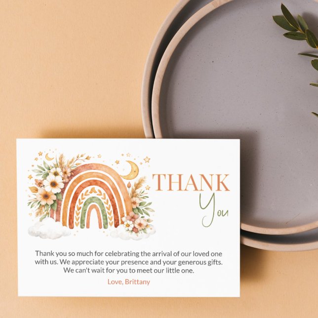 Boho Rainbow Neutral Baby Shower Books for Baby Dankeskarte (Von Creator hochgeladen)