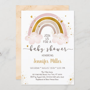 Boho Rainbow Neutral Gold Baby Shower Einladung
