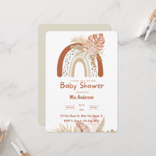 Boho Rainbow Neutral Pampas Grass Baby Shower Einladung