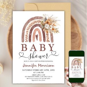 Boho Rainbow Neutrale Braun-Babydusche für Gesch Einladung