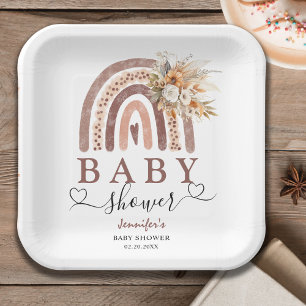 Boho Rainbow Neutrale Braun-Babydusche für Gesch Pappteller