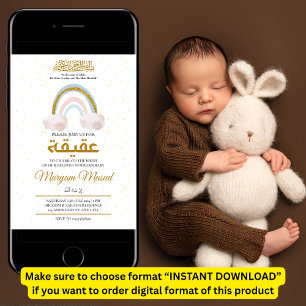 Boho Rainbow Newborn Baby Girl Aqiqah Muslim Einladung