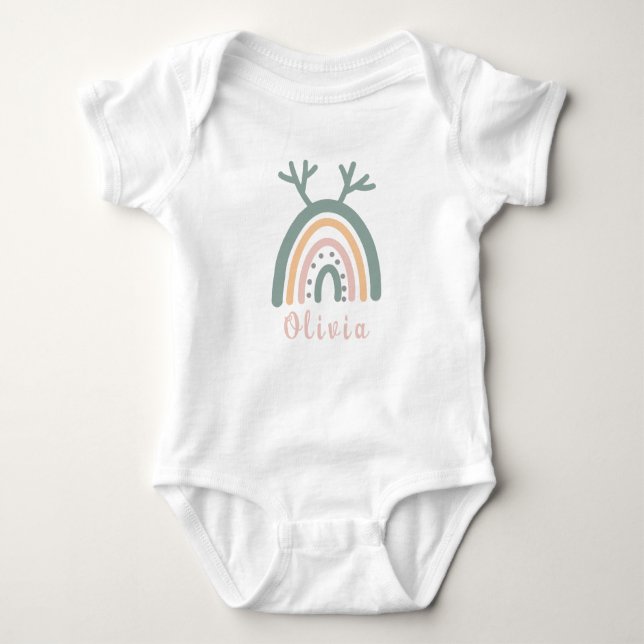 Boho Rainbow Niedlich mit Personalisiertem Namen Baby Strampler (Vorderseite)