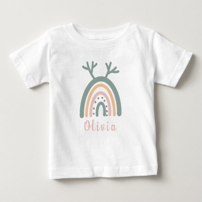Boho Rainbow Niedlich mit Personalisiertem Namen Baby T-shirt (Vorderseite)