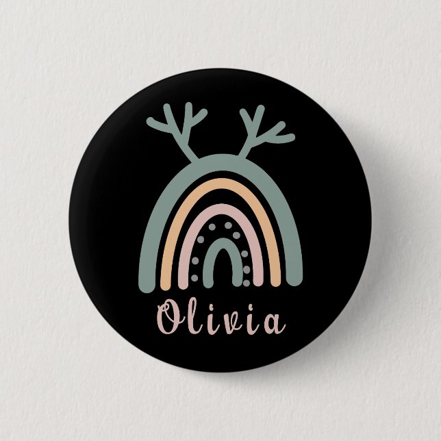 Boho Rainbow Niedlich mit Personalisiertem Namen Button (Vorderseite)