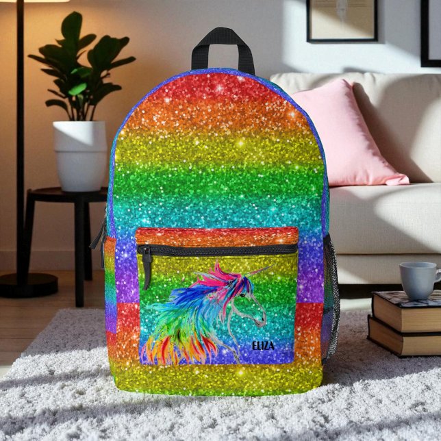 Boho Rainbow Niedlicher Glitzer Girls Unicorn Kind Bedruckter Rucksack (Von Creator hochgeladen)