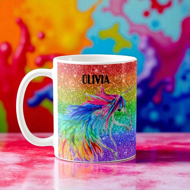 Boho Rainbow Niedlicher Glitzer Girls Unicorn Kind Kaffeetasse (Von Creator hochgeladen)