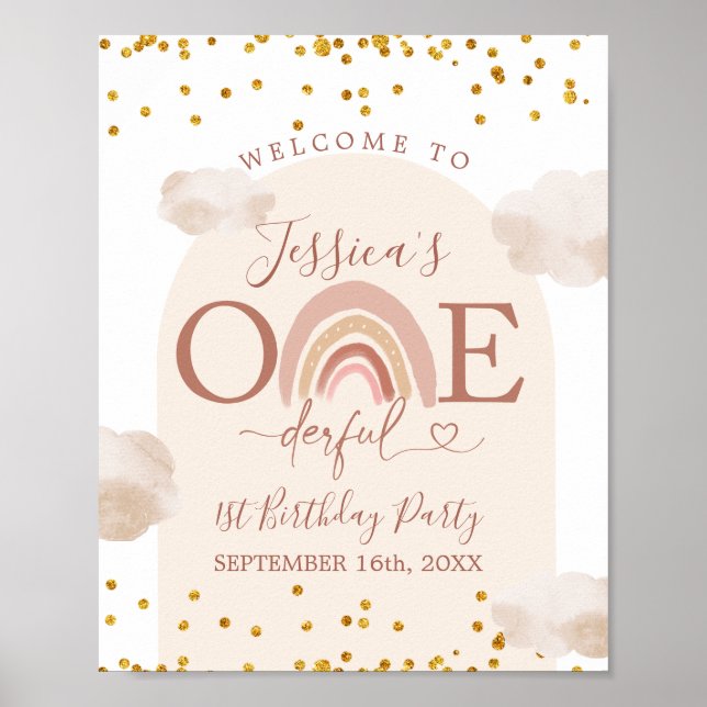 Boho Rainbow Onederful Birthday Welcome sign Poster (Vorne)