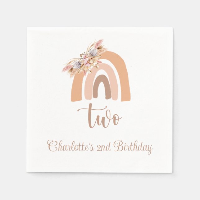 Boho Rainbow Pampas Grass Birthday Party Serviette (Vorderseite)