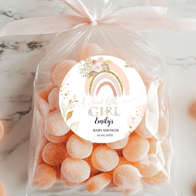 Boho Rainbow Pampas Grass Danke, Baby Shower Runder Aufkleber (Von Creator hochgeladen)