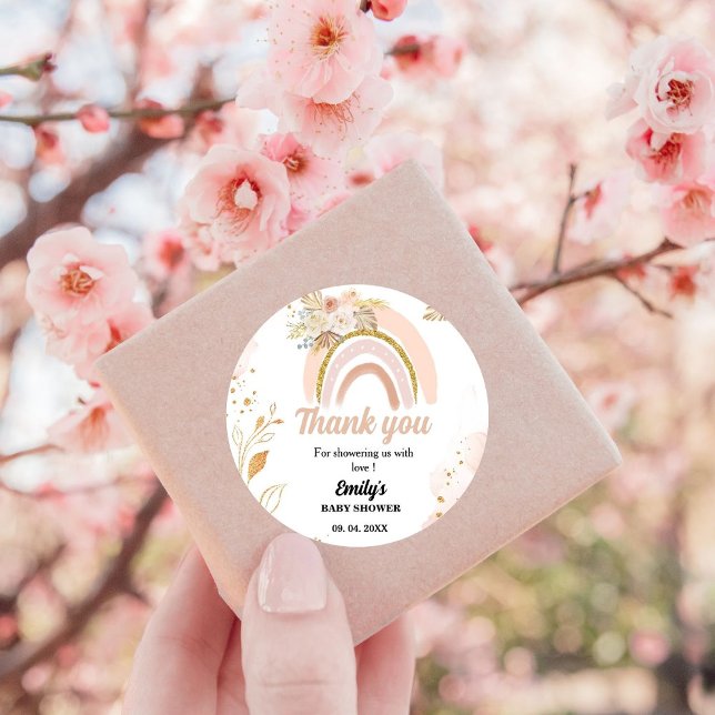 Boho Rainbow Pampas Grass Danke, Baby Shower Runder Aufkleber (Von Creator hochgeladen)