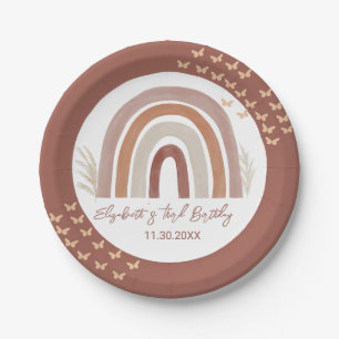 Boho Rainbow Pampas Grass Dritter Geburtstag Pappteller