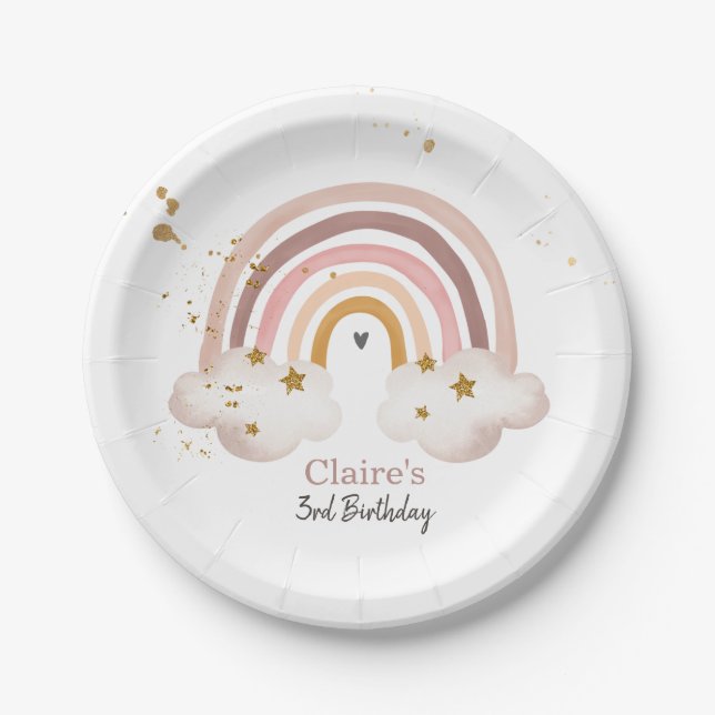 Boho Rainbow Party Neutrale Erdtöne Moderne Pappteller (Vorderseite)