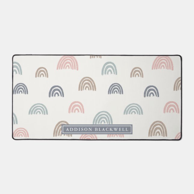 Boho Rainbow Pattern Teacher Name Desk Mat Schreibtischunterlage (Vorderseite)