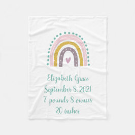 Boho Rainbow Pink Aquamarin Gold Hearts Birth Stat Fleecedecke