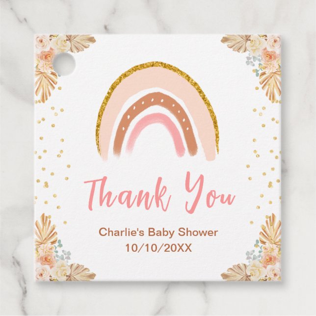 Boho Rainbow Pink Baby Dusche Danke Geschenkanhänger (Vorderseite)