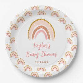 Boho Rainbow Pink Baby Dusche Pappteller