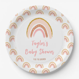 Boho Rainbow Pink Baby Dusche Pappteller