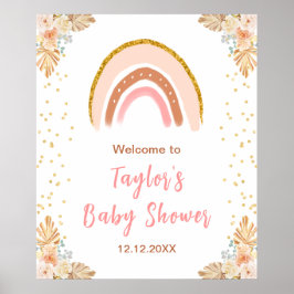 Boho Rainbow Pink Baby Dusche Willkommen Poster