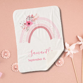 Boho Rainbow Pink Floral Sherpa Baby Blanket Sherpadecke