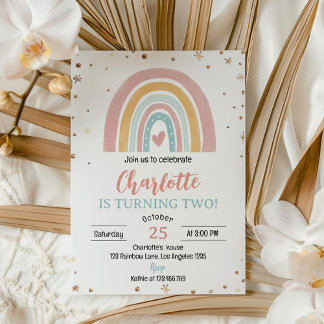 Boho Rainbow Pink Girl Birthday Einladung