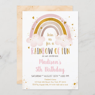 Boho Rainbow Pink Gold Geburtstag Einladung