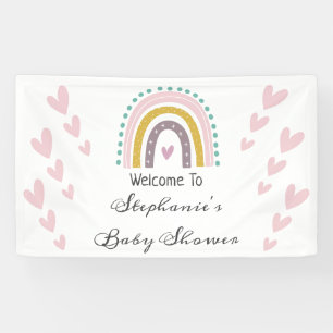 Boho Rainbow Pink Herz Lila Aquamarine Babydusche Banner