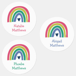 Boho Rainbow Pink Navy Senard Name Waterproof Etiketten