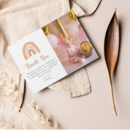 Boho Rainbow Pink Pastel Erster Geburtstag Dankeskarte