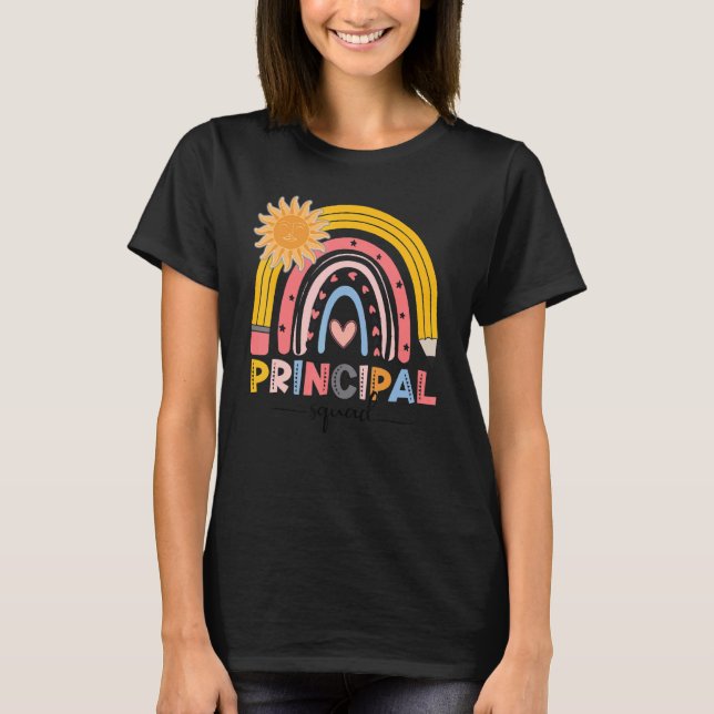 Boho Rainbow Principal Squad erster Schultag T-Shirt (Vorderseite)