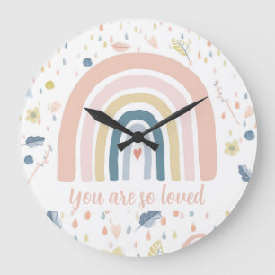 Boho Rainbow & Raindrops Kinderzimmer Clock Große Wanduhr