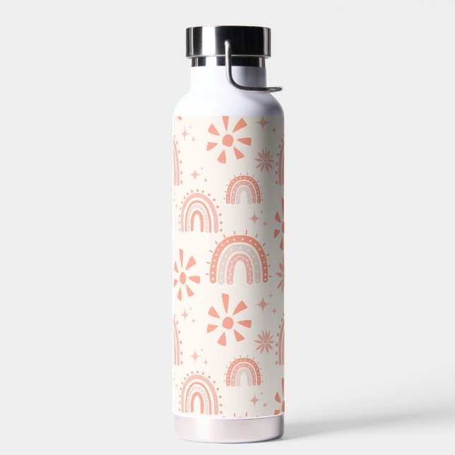 Boho Rainbow Retro Summer Floral Pattern Trinkflasche (Links)