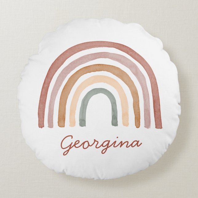 Boho Rainbow Rundes Kissen (Vorderseite)